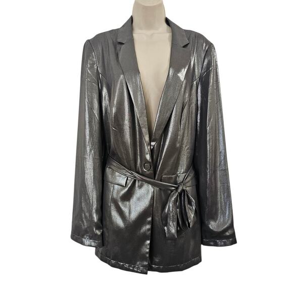 MAEVE ANTHRO Zada Metallic Blazer Silver Size 14 - Picture 1 of 13